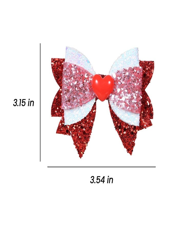 melyde Valentine's Day Hair Bow Clips 3.5 Inch Sparkly Glitter Hairpins Handmade Valentine Hair Accessories for Teens Girls, Red&White&Pink - Image 5